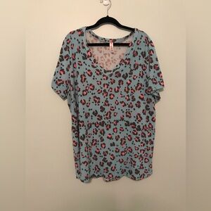 Vanilla Bay Blue With Pink and Black Leopard Spots Blouse